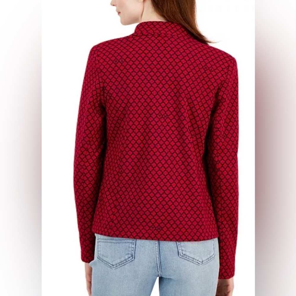 NWT $109 Tommy Hilfiger S Red Navy Jacquard Military Blazer Jacket Workwear - Picture 3 of 12